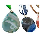 Set of 3 Dyed Agate Stone Pendant Necklaces