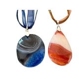 Set of 3 Dyed Agate Stone Pendant Necklaces