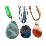 Set of 3 Dyed Agate Stone Pendant Necklaces