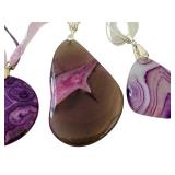 Set of 3 Dyed Agate Stone Pendants with Necklaces