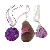 Set of 3 Dyed Agate Stone Pendants with Necklaces