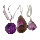 Set of 3 Dyed Agate Stone Pendants with Necklaces