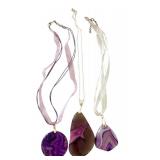 Set of 3 Dyed Agate Stone Pendants with Necklaces