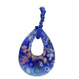 Adjustable Lapis Beaded Necklace with Art Glass Pendant, 20-22 Inches