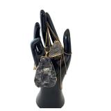 Set of 2 Black Druzy Stone Pendants with Gold Plated Chains