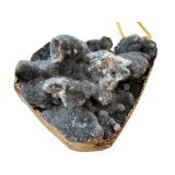 Set of 2 Black Druzy Stone Pendants with Gold Plated Chains