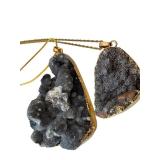 Set of 2 Black Druzy Stone Pendants with Gold Plated Chains