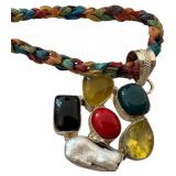 Multi Gemstone Pendant Necklace on Braided Colorful Strand