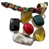 Multi Gemstone Pendant Necklace on Braided Colorful Strand