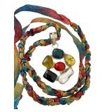Multi Gemstone Pendant Necklace on Braided Colorful Strand