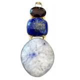 Multi-Stone Artisan Pendant with Lapis Lazuli, Amethyst, and Quartz on Ribbon Necklace