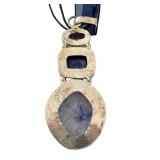 Multi-Stone Artisan Pendant with Lapis Lazuli, Amethyst, and Quartz on Ribbon Necklace