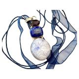 Multi-Stone Artisan Pendant with Lapis Lazuli, Amethyst, and Quartz on Ribbon Necklace