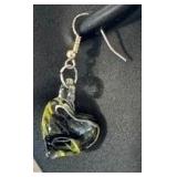 Art Glass Heart Necklace and Earrings Set with Sterling 22" Chain