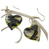 Art Glass Heart Necklace and Earrings Set with Sterling 22" Chain