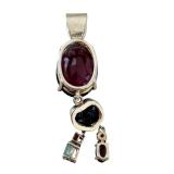 Sterling Style Amethyst and Stone Pendant, 2 Inch