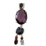 Sterling Style Amethyst and Stone Pendant, 2 Inch