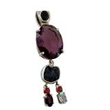 Sterling Style Amethyst and Stone Pendant, 2 Inch