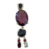 Sterling Style Amethyst and Stone Pendant, 2 Inch