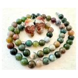 Agate Beaded Necklace 18 Inch with Natural Stone Earrings Pair