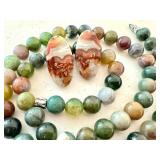 Agate Beaded Necklace 18 Inch with Natural Stone Earrings Pair