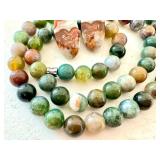 Agate Beaded Necklace 18 Inch with Natural Stone Earrings Pair