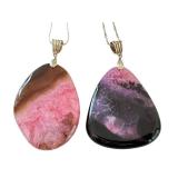 Set of 2 Dyed Agate Stone Pendants with 17 Inch Chains