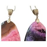 Set of 2 Dyed Agate Stone Pendants with 17 Inch Chains