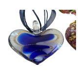 Set of 3 Art Glass Heart Pendants on Ribbon Chains