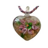 Set of 3 Art Glass Heart Pendants on Ribbon Chains