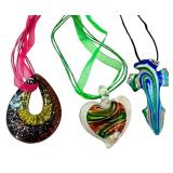 Set of 3 Art Glass Pendants in Assorted Designs