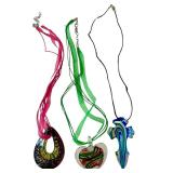Set of 3 Art Glass Pendants in Assorted Designs