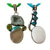 Set of 2 Sterling Silver Gemstone Necklaces with Agate and Semi-Precious Stones