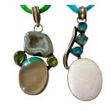 Set of 2 Sterling Silver Gemstone Necklaces with Agate and Semi-Precious Stones