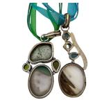 Set of 2 Sterling Silver Gemstone Necklaces with Agate and Semi-Precious Stones
