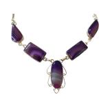 Purple Agate Stone Statement Necklace with Gold Tone Accents