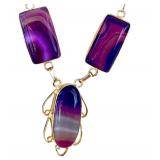 Purple Agate Stone Statement Necklace with Gold Tone Accents