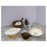 Vintge Pyres, and crock bowls, MCM ... Vintge Pyres, and crock bowls, MCM ...