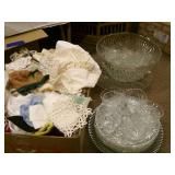 Vintge box of linens, glass plates ... Vintge box of linens, glass plates ...