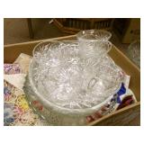 Vintage Box of linens and crstal pl... Vintage Box of linens and crstal pl...