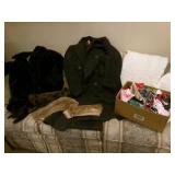Vintage box of scarfs, two jackets ... Vintage box of scarfs, two jackets ...