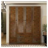 FUFU&GAGA Brown Wood  Doors Armoire with 5-Drawers, Hanging Rod