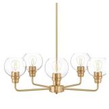 (2) Florabelle 5-Light Chandelier Gold Clear Globe Glass Shades