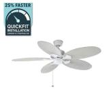 Lillycrest 52 in. Indoor/Outdoor Matte White Ceiling Fan with Downrod and Reversible Motor; Light Kit Adaptable 702