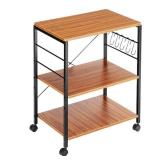 Karl home  Modern Brown Kitchen Microwave Rack with Wheels