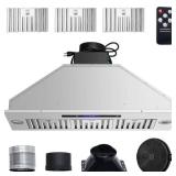 SKYSHALO Insert Range Hood, 900CFM 4-Speed, 36 in. Stainless Steel Built-in Kitchen with Touch & Remote Control, Convertible