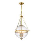 Cordelia Lighting 60-Watt 2-Light Brushed Gold Glam Pendant Light with Clear Prismatic Glass and No Bulbs Included