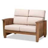 Charlotte 48.9 in. Taupe/Walnut Brown Polyester 2-Seater Loveseat with Wood Frame