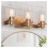 set of 2: Modern Industrial 3-Light Dark Gold Bathroom Vanity Light Glam Powder Room Wall Light with Seeded Glass Shades
