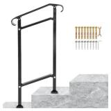 VEVOR Outdoor Stair Railing Fit 1 or 2 Steps Wrought Iron Handrail Adjustable Front Porch Hand Railings, Black